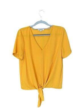 Madewell Short Sleeve Sheer Tie Front Flowy Pullover Blouse Mustard XS